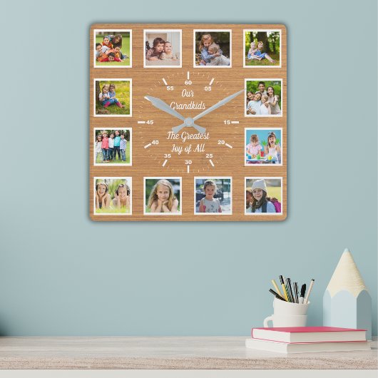 Quote from 12 Grandchildren Wooden Photo Collage  スクエア壁時計