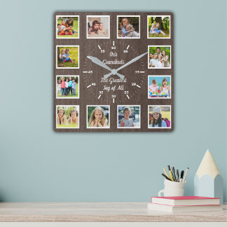 Quote from 12 Grandchildren Wooden Photo Collage  スクエア壁時計