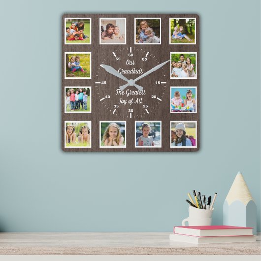 Quote from 12 Grandchildren Wooden Photo Collage スクエア壁時計