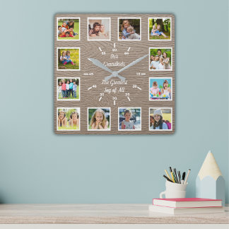Quote from 12 Grandchildren Wooden Photo Collage  スクエア壁時計