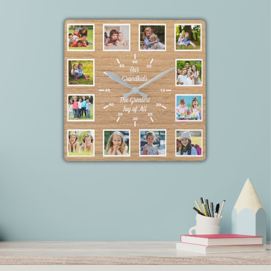 Quote from 12 Grandchildren Wooden Photo Collage  スクエア壁時計