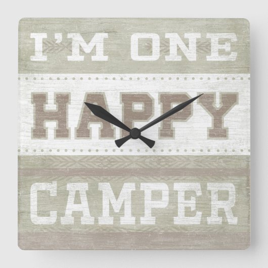 Quote | I'm One Happy Camper スクエア壁時計 (正面)