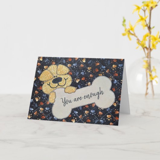 Quote Quilt With Dog and Bone カード (黄色い花)