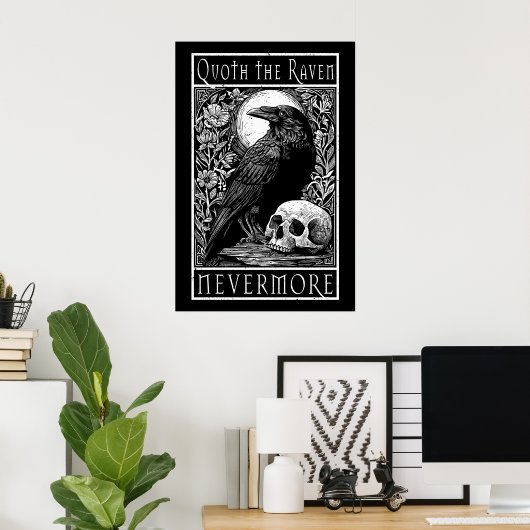 Quoth the Raven - Nevermore - Edgar Allan Poe art ポスター (ホームオフィス)