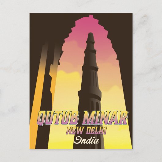 Qutub Minar New Delhi India旅行ポスター ポストカード (正面)