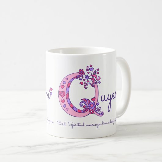 QuyenまたはQイニシャル名(ピンクアートマグを意味) コーヒーマグカップ (正面右)