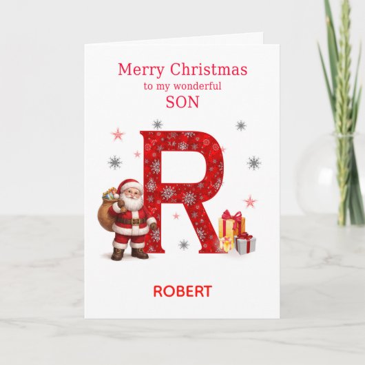 Rからはじまる名前の息子のためのクリスマス シーズンカード (正面)