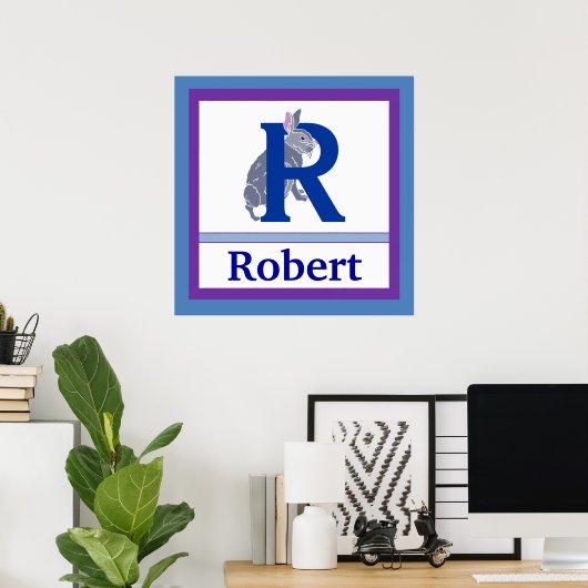 RはRabbitとBoy Name Wall Artの略子供へ ポスター (ホームオフィス)