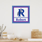 RはRabbitとBoy Name Wall Artの略子供へ ポスター (キッチン)