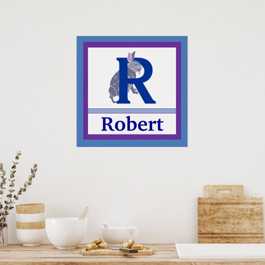 RはRabbitとBoy Name Wall Artの略子供へ ポスター (キッチン)
