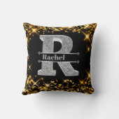 Rイニシャルパーソナライズされたシルバーモノグラムあなたの名前 クッション (裏面)