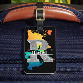 Rイニシャルパーソナライズされたシルバーモノグラムあなたの名前 ラゲッジタグ