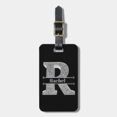 Rイニシャルパーソナライズされたシルバーモノグラムあなたの名前 ラゲッジタグ (正面縦)