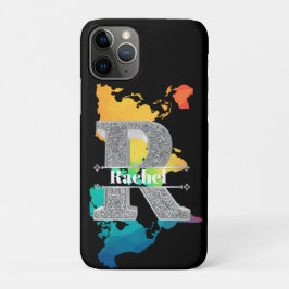 Rイニシャルパーソナライズされたシルバーモノグラムあなたの名前 iPhone 11 PROケース