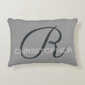Rイニシャルパーソナライズされた名白黒グレー アクセントクッション (正面)
