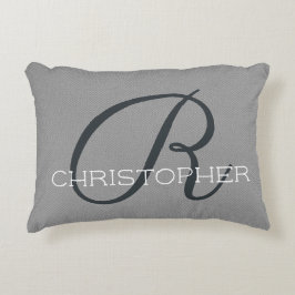 Rイニシャルパーソナライズされた名白黒グレー アクセントクッション