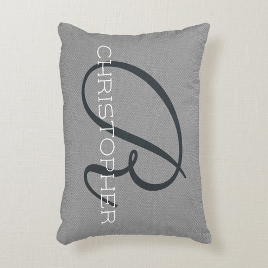 Rイニシャルパーソナライズされた名白黒グレー アクセントクッション (正面(垂直))