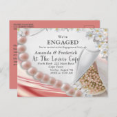 Rシルク&パール婚約Inv招待状はがき インビテーションポストカード (正面/裏面)