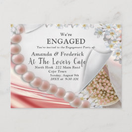 Rシルク&パール婚約Inv招待状はがき インビテーションポストカード