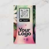 Rデイジーモノグラムのフローラ水彩QRコードロゴ 名刺 (裏面)