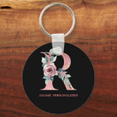 Rフローラモノグラム名文字ピンクアゲートキーチェーン キーホルダー (正面)