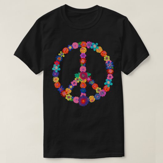 rフローラ60s 70sヒッピーのコスチュームカラフル花 tシャツ (デザイン正面)