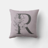Rボホエレガントフローラモノグラムイニシャル薄紫グレイ クッション (裏面)