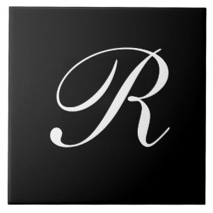 Rモノグラムイニシャルホワイトオンブラック タイル