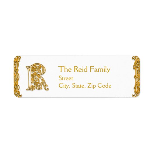Rモノグラム「アイルランド金ゴールド」デザイン住所 シール (正面)