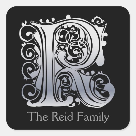 Rモノグラム「シルバーレース」デザイン封筒用シール スクエアシール (正面)