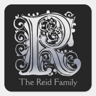 Rモノグラム「シルバーレース」デザイン封筒用シール スクエアシール