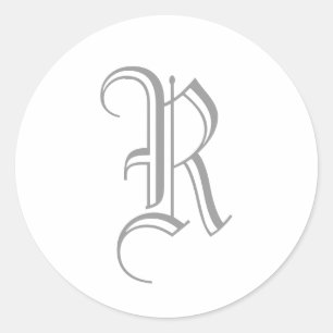 Rレターモノグラムステッカーグレー旧英語 ラウンドシール