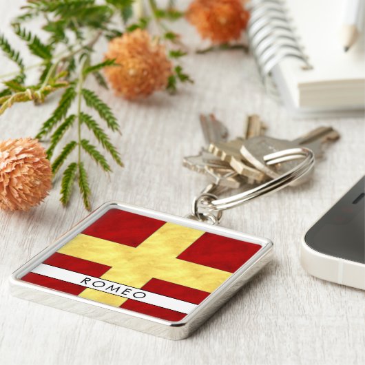 Rロミオの航海のなシグナルフラグ + あなたの名前 キーホルダー (側面)