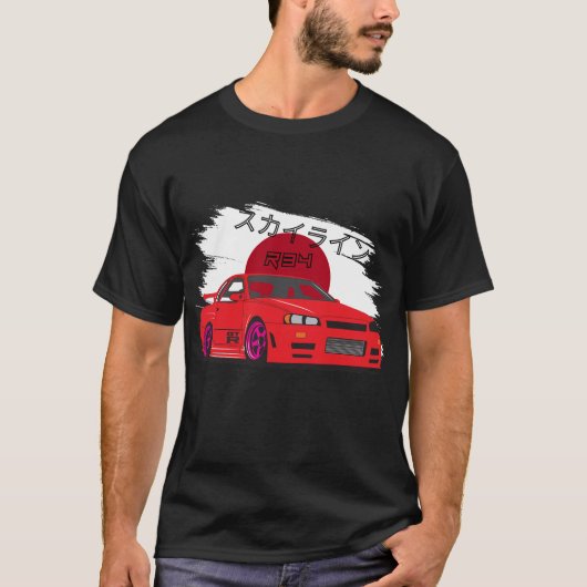 R34 Skyline Japan Style JDM Car Art Tシャツ (正面)