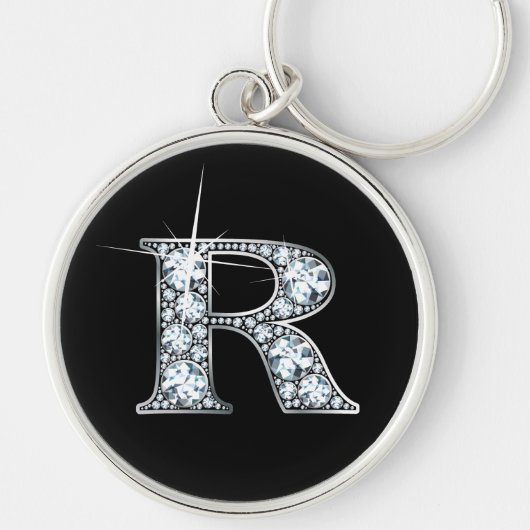 "R"ダイヤモンドキーチェきらきら光るーン キーホルダー (正面)