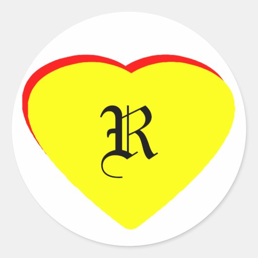 "R"ハートイエローレッド結婚式招待状ザ・ミュージアム ラウンドシール (正面)