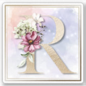 R モノグラム ワインレッドの花 スティッカー シール (正面)