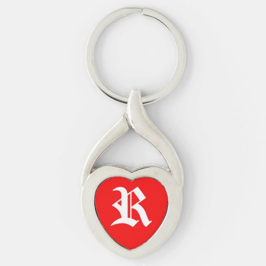 "R"赤いハートキーチェーン キーホルダー (正面)