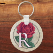 R for Rose Flower Monogram キーホルダー (正面)