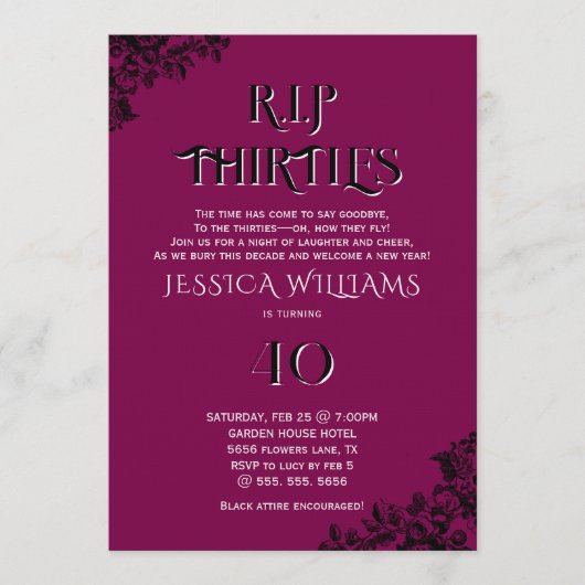 R.I.P. Thirties, Gothic 40th Birthday  招待状 (正面)