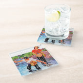 R.J.による魚の網取りカバリエ ガラスコースター (アングル)