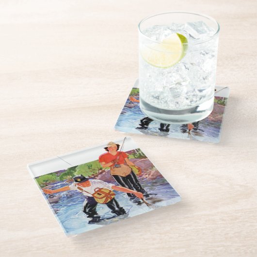 R.J.による魚の網取りカバリエ ガラスコースター (アングル)