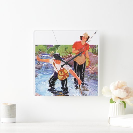 R.J.による魚の網取りカバリエ スクエア壁時計 (ホーム)