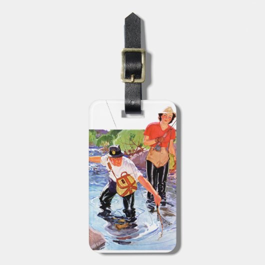 R.J.による魚の網取りカバリエ ラゲッジタグ (正面縦)