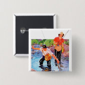 R.J.による魚の網取りカバリエ 缶バッジ (正面&裏面)