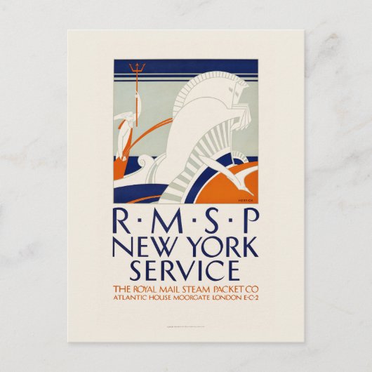 R.M.S.P.ニューヨークサービスヴィンテージポスター1921 ポストカード (正面)