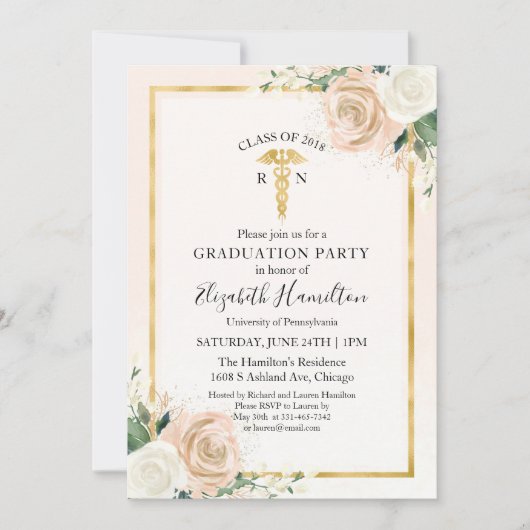 R N医療看護学校卒業パーティーフローラ 招待状 (正面)