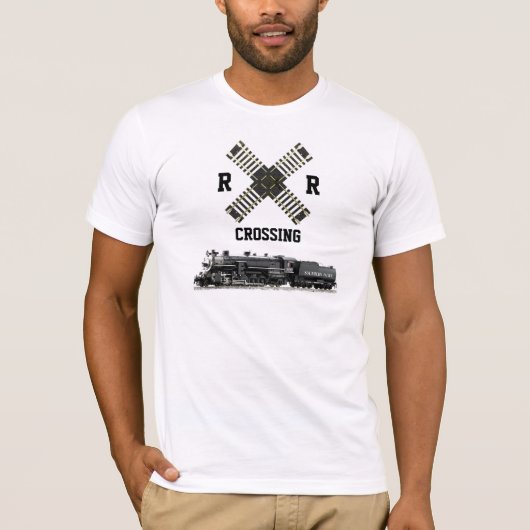 R.R. 交差及び蒸気機関車 Tシャツ (正面)