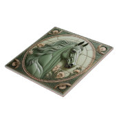 R Sage green faux relief Art Nouveau Horse Head タイル (側面)