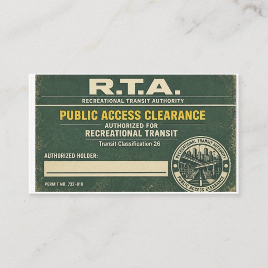 R.T.A. 公開アクセス許可証 名刺 (正面)